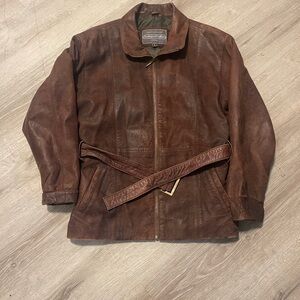 Men's Brown Leather Trench Coat